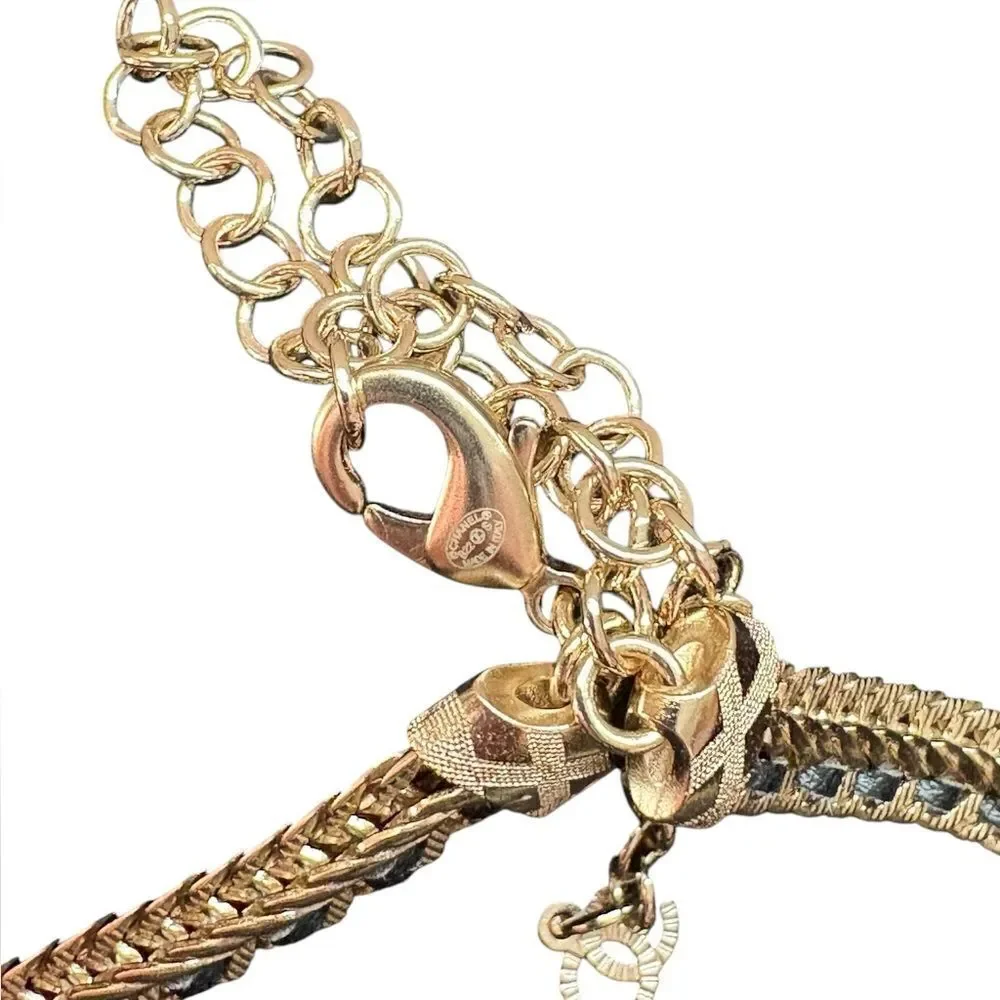 Chanel 22S Gold White Chain Crystal CC Choker Necklace